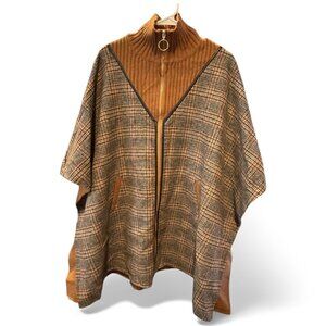 Anthropologie Akemi + Kin Holden Oversized Brown Wool Blend Plaid Poncho OS